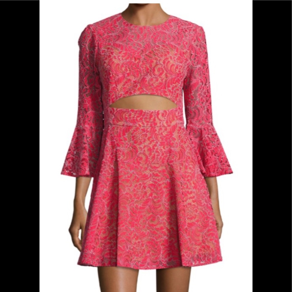 BCBGMAXAZRIA Red Cut Out Lace Dress